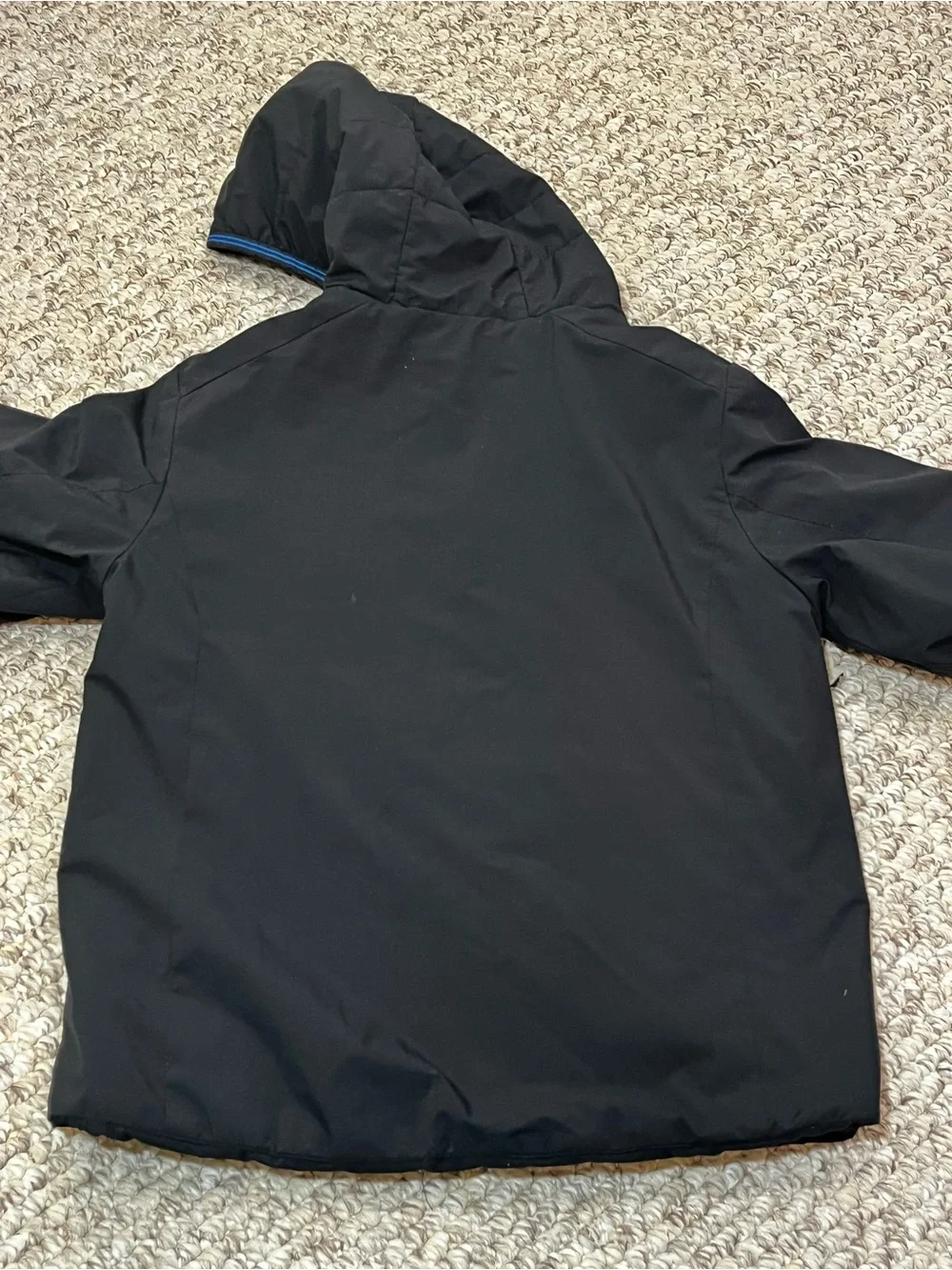 Gerry Outdoors Black Puffer Hooded Jacket with Blue Zippers and Inner Cuffs